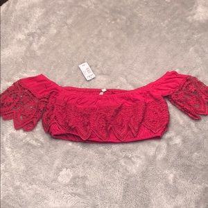 Hot Pink Crop Top w/ Crochet Detail